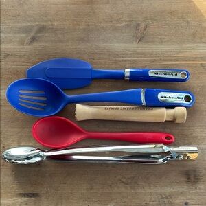KitchenAid Blue and Red Cooking Utensils, All-Clad, Core Kitchen, Chef tools